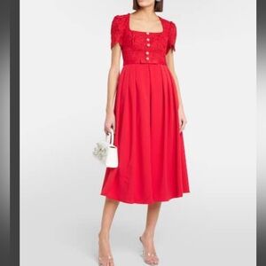 self-portrait lace and crepe midi dress